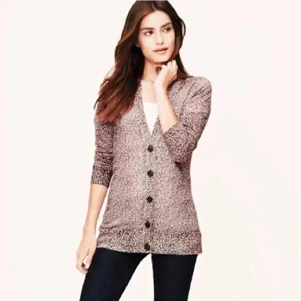 Loft Leopard Cheetah Button Up Cardigan